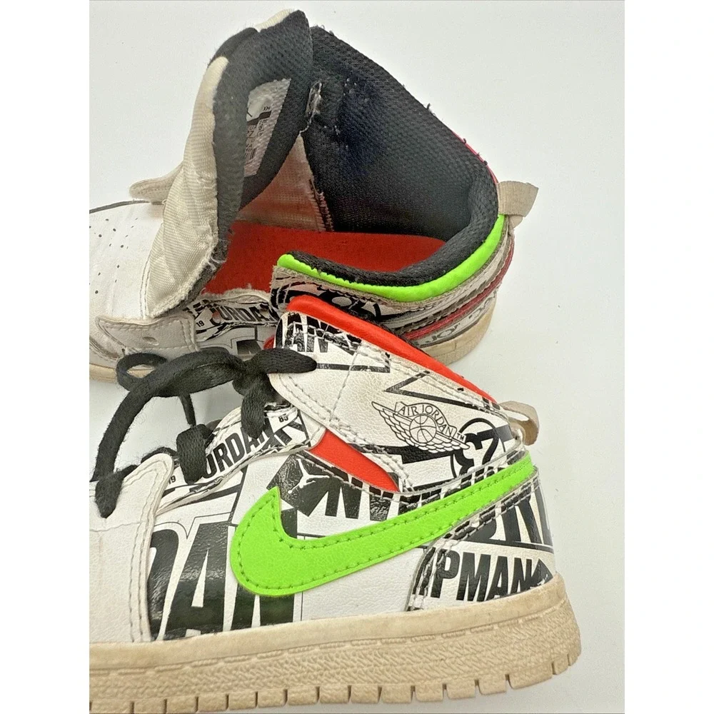 kids Nike Air Jordan 1 Mid All Over Logo Size 10C White Green one with no laces‎
